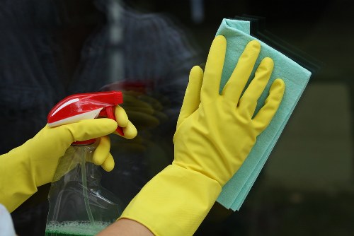 Professional cleaner refreshing a clean and organized interior space