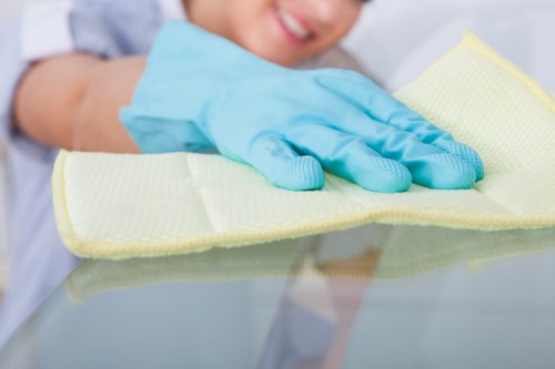 Cleaner applying health and safety controls at work