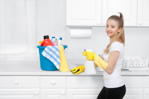 Cleaning professional preparing equipment for a service appointment